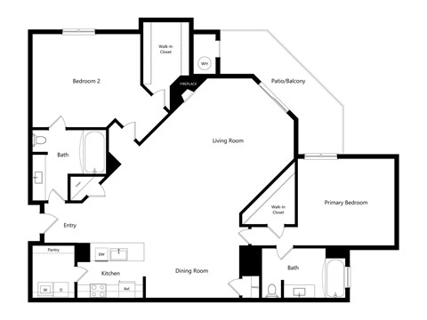 Floor plan for 2 beds, 2 baths, 1240 sqft